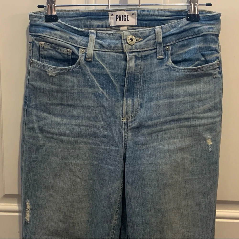 PAIGE Atley Ankle Flare Floretta Deconstructed Raw Hem Distressed Jeans $229.00 - Picture 3 of 14